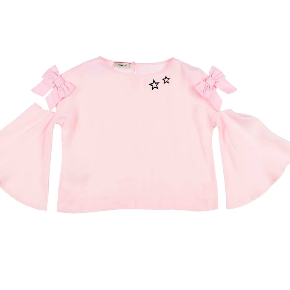 Italian design PINKO kids, luxury brand blouses in ivory and pink color. #twins